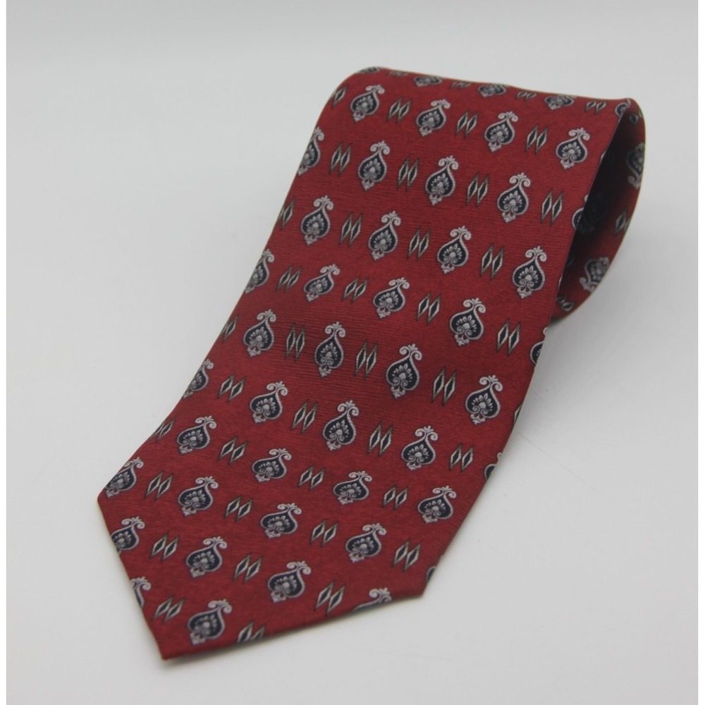 Zianetti Italian Silk Collection Geometric Pattern Tie Red Navy Blue 100% Silk